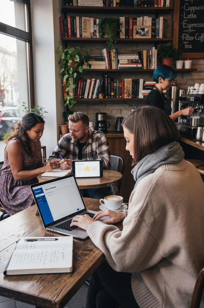 Teammeeting in modernem Büro, in dem Strategien für Zeitmanagement bei intensivem Arbeitspensum besprochen werden.
